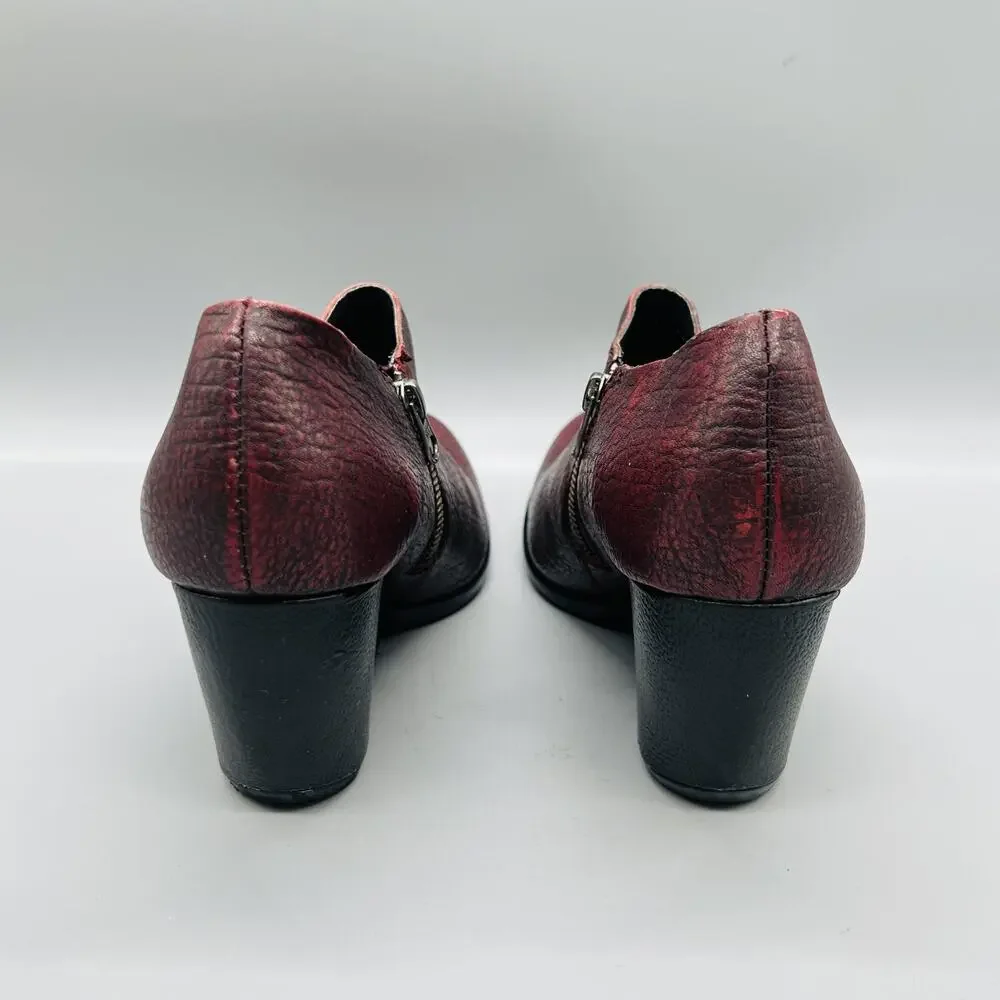 Kork Ease Boots Womens 9 Red Leather Original Ankle Zip Wedge Heel Booties Shoes